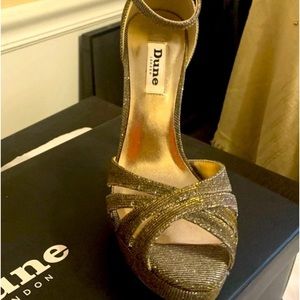 Dune London Gold Glitter Ankle Strap Sandals
